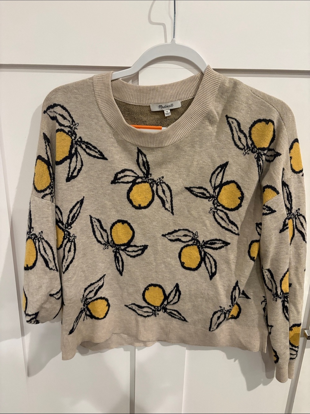 Madewell Cream Crewneck Sweater with Yellow Lemon Motif
